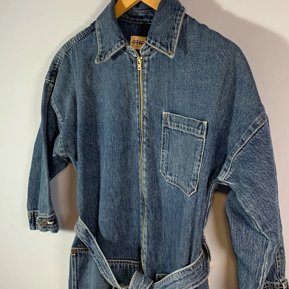 Etica size small zip front zeta denim jumpsuit carpenter cimarron color blue - Picture 4 of 15